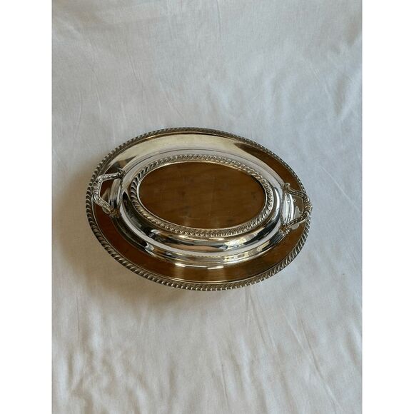 Small Silver Serving Platter with Lid & Handles, Mid Century, Classic, Elegant - Picture 1 of 9